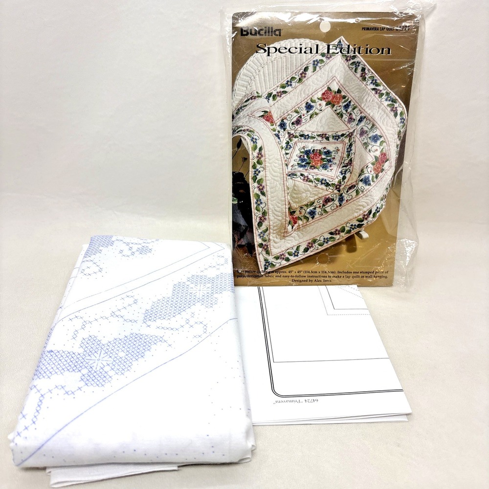 Bucilla Special Edition Primavera Lap Quilt Stamped Cross Stitch 64724 90s Vtg